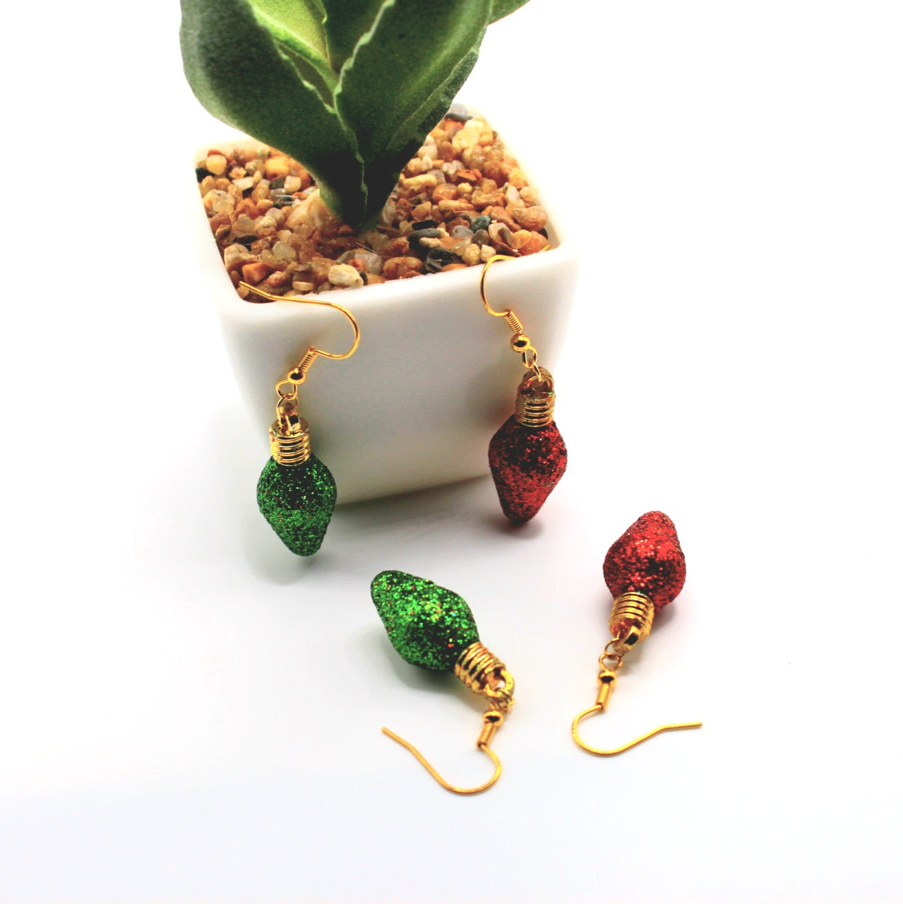 Christmas Glitter Light Bulb Earrings - Uniqua Treasures