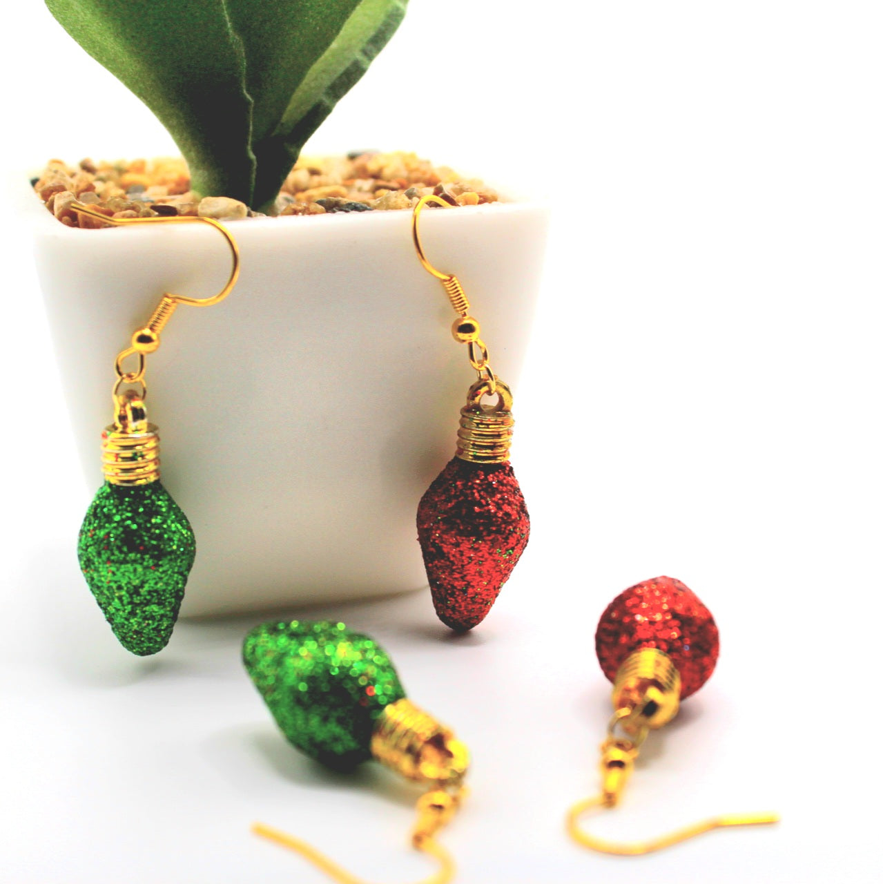 Christmas Glitter Light Bulb Earrings - Uniqua Treasures