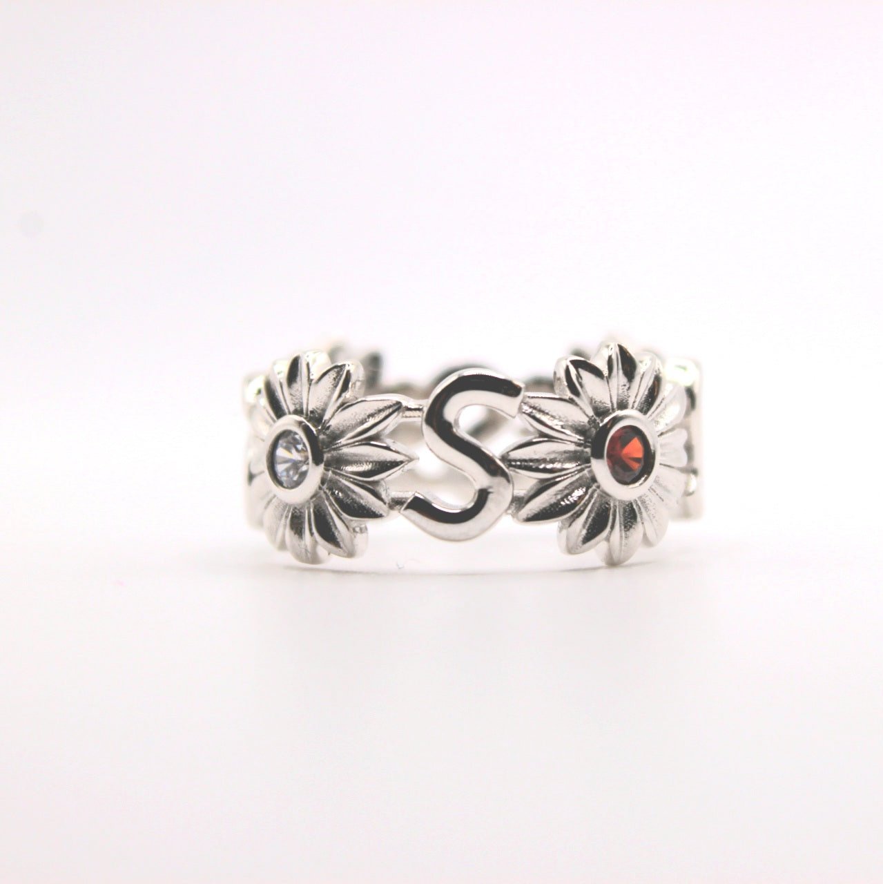 Sterling Silver Initial Birthstone Ring - Uniqua Treasures