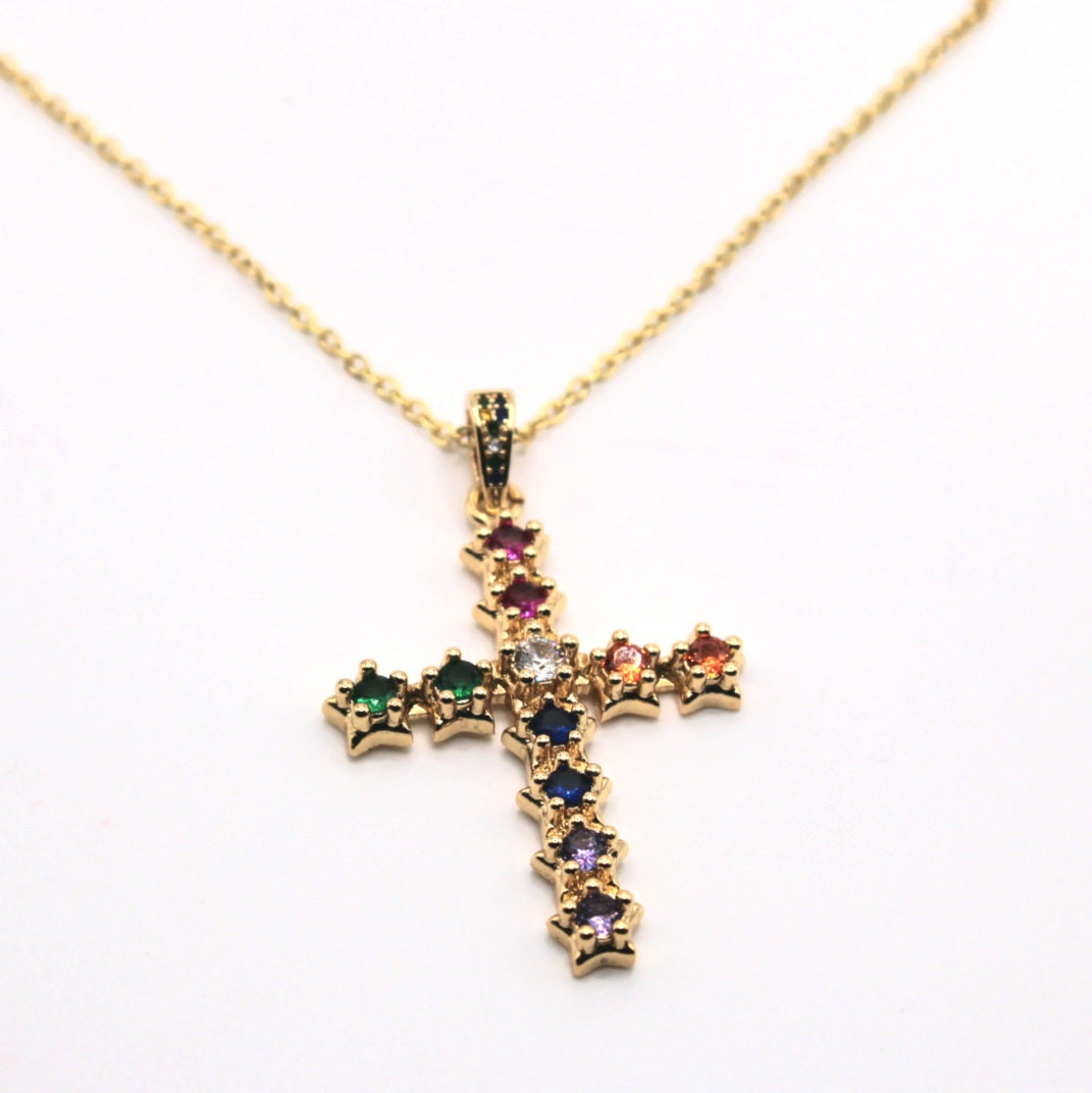 Colorful Rhinestone Cross Necklace - Uniqua Treasures