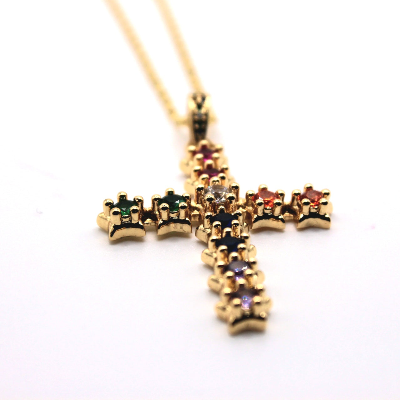 Colorful Rhinestone Cross Necklace - Uniqua Treasures