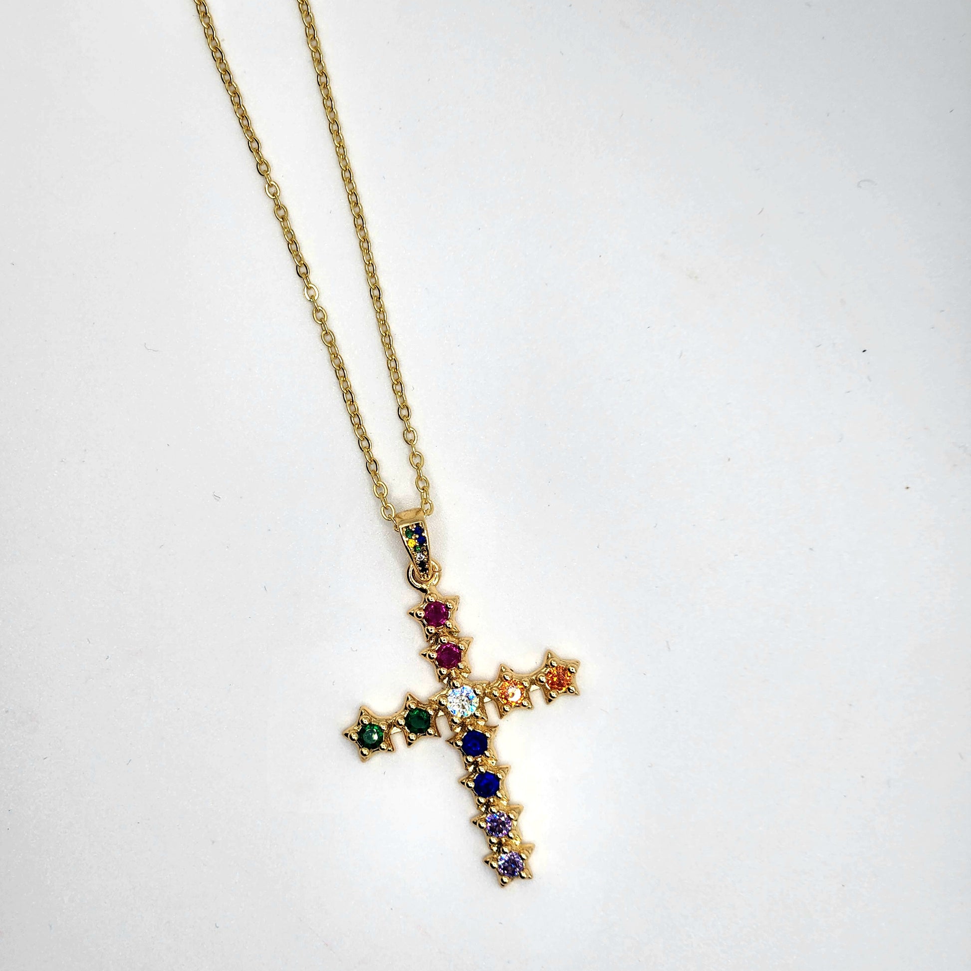 Colorful Rhinestone Cross Necklace - Uniqua Treasures