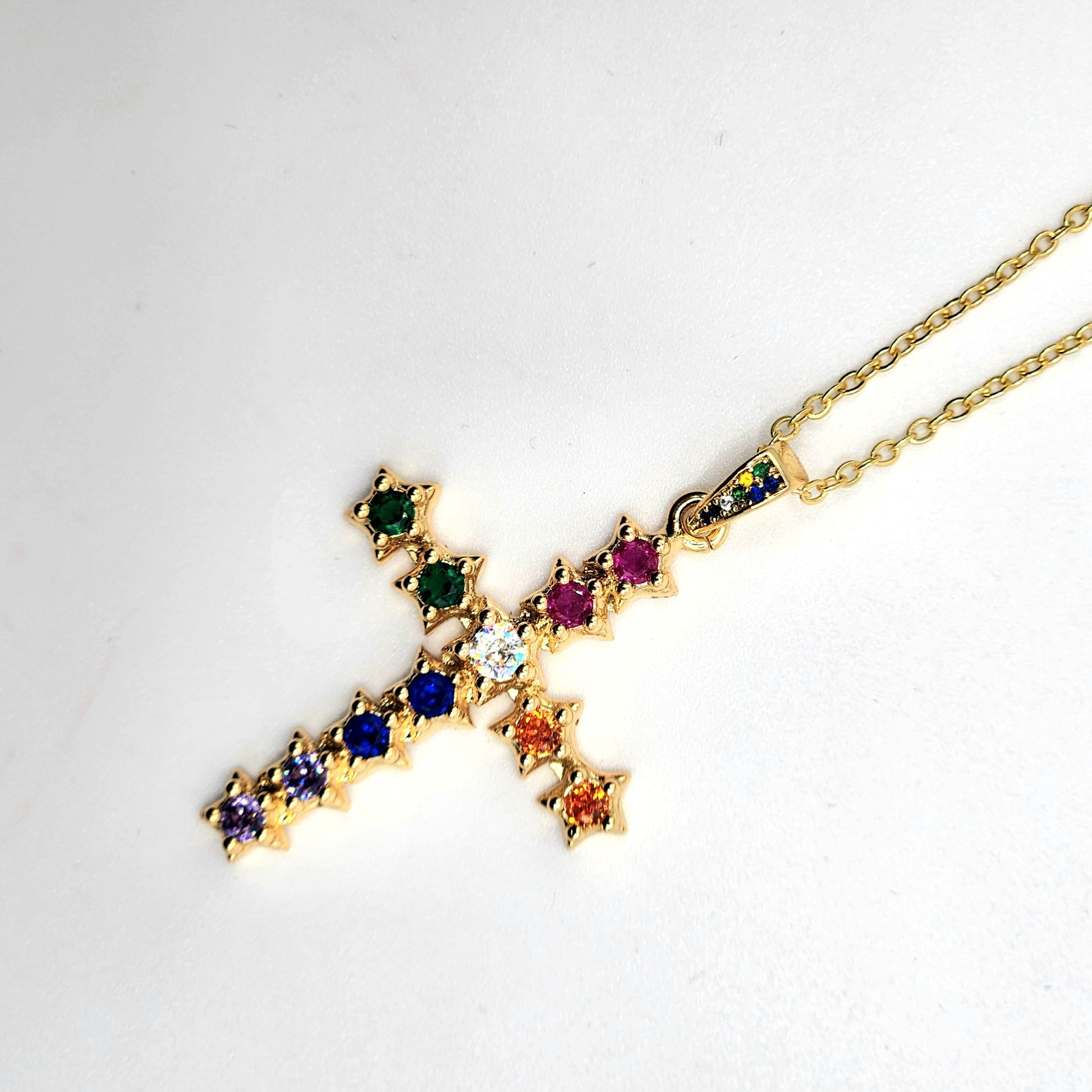 Colorful Rhinestone Cross Necklace - Uniqua Treasures