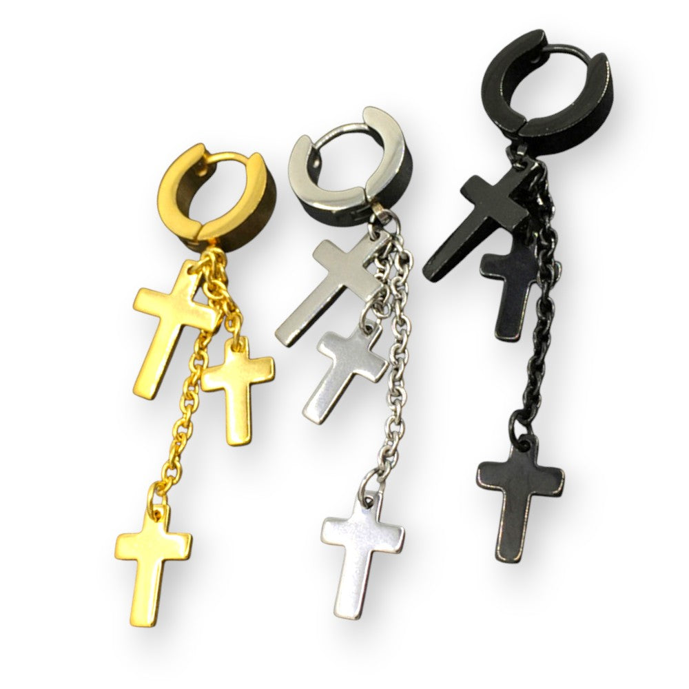 Stainless Steel Triple Cross Earrings