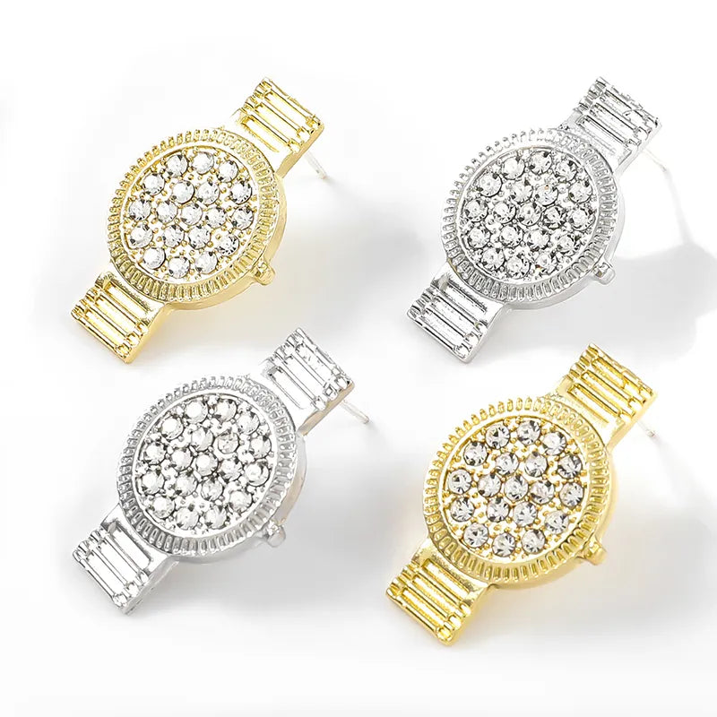 Rhinestone Watch Stud Earrings - Uniqua Treasures