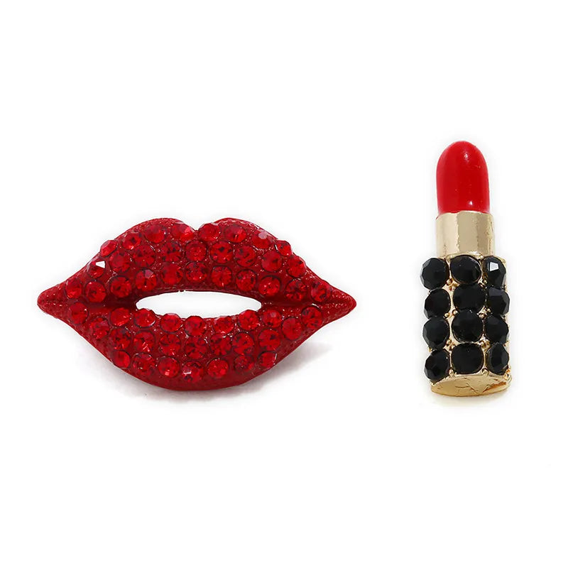 Rhinestone Red Lips Lipstick Stud Earrings - Uniqua Treasures