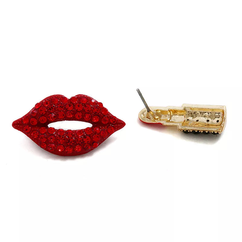 Rhinestone Red Lips Lipstick Stud Earrings - Uniqua Treasures