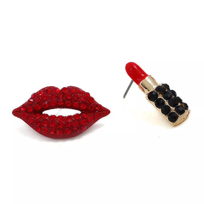 Rhinestone Red Lips Lipstick Stud Earrings - Uniqua Treasures