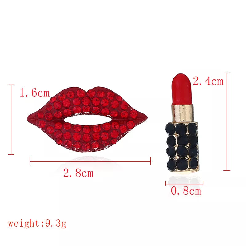 Rhinestone Red Lips Lipstick Stud Earrings - Uniqua Treasures