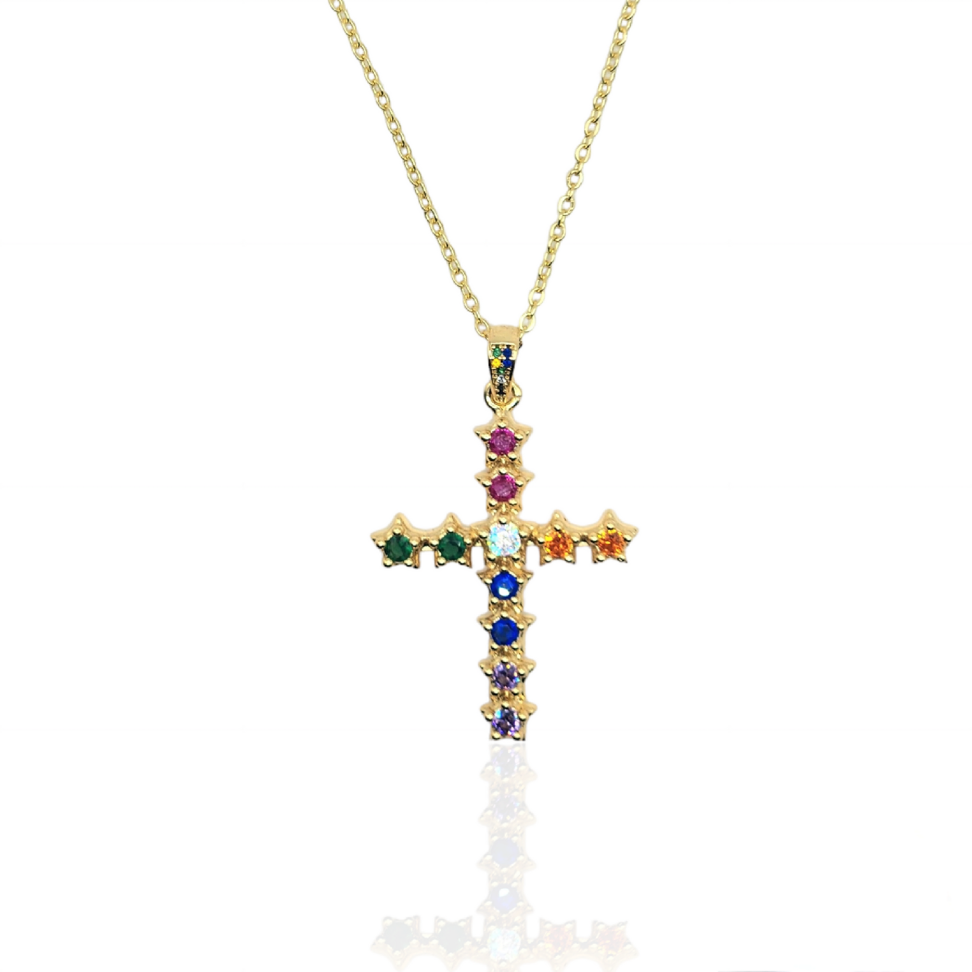 Colorful Rhinestone Cross Necklace - Uniqua Treasures