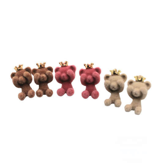 Crowned Teddy Bear Earrings - Uniqua Treasures