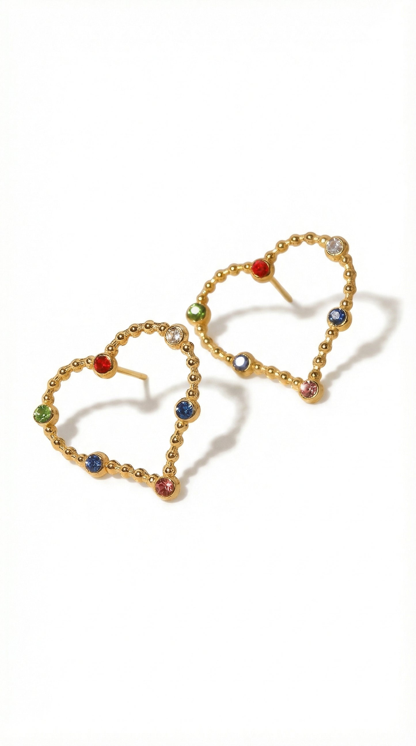 Gold Heart Multi Color Rhinestone Stud Earrings