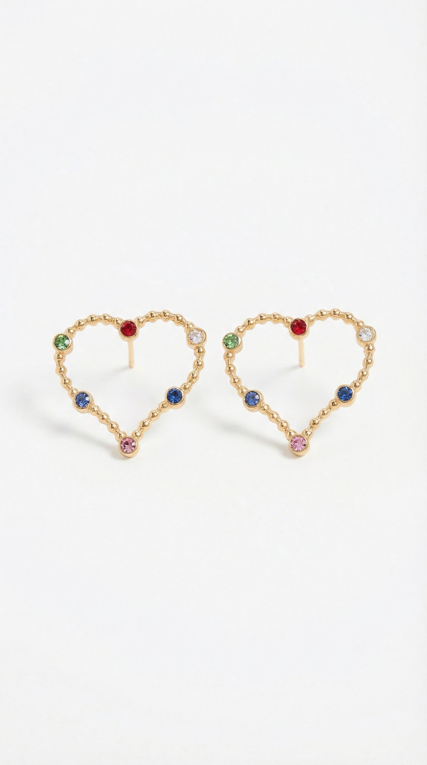 Gold Heart Multi Color Rhinestone Stud Earrings