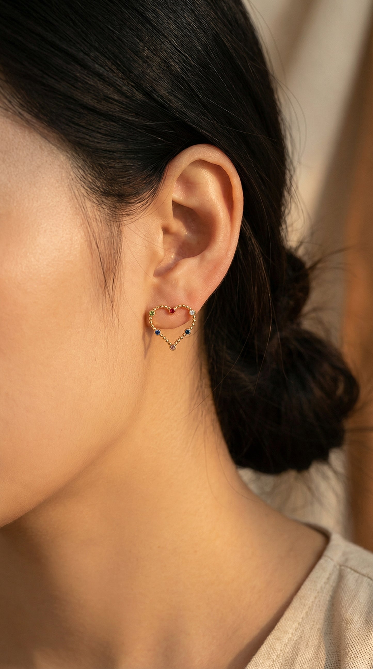 Gold Heart Multi Color Rhinestone Stud Earrings