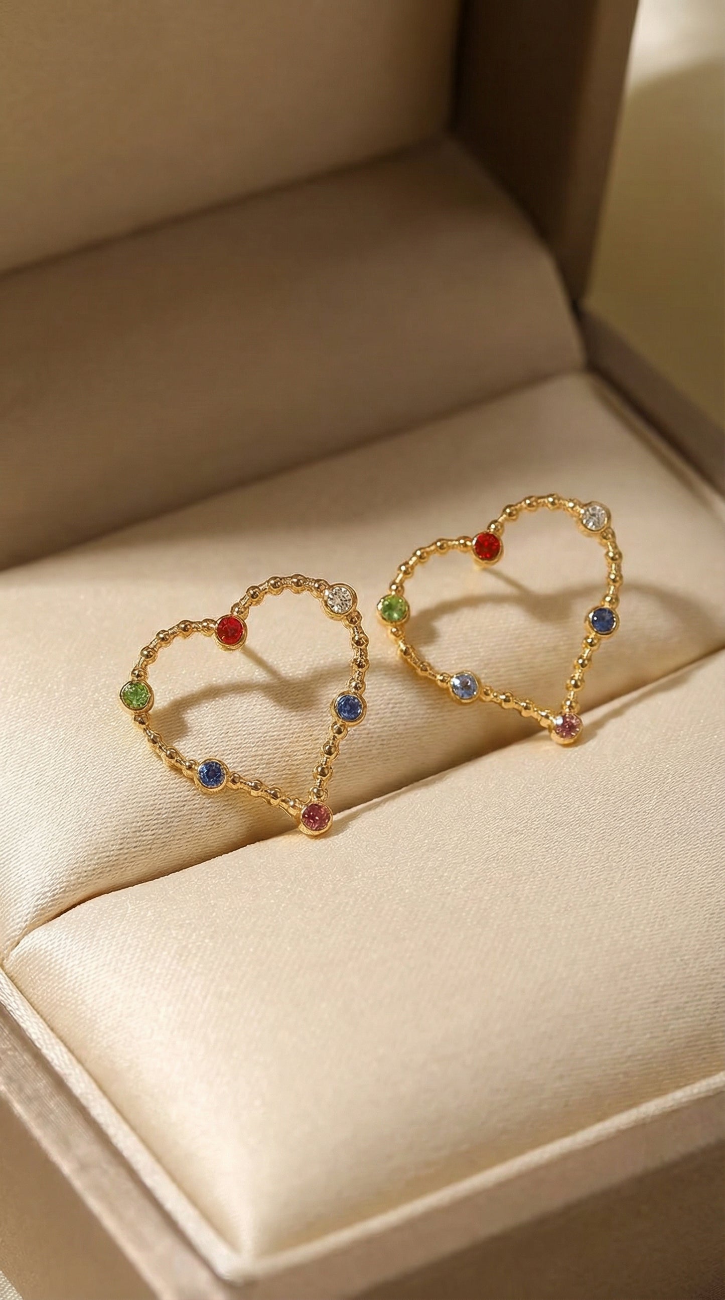 Gold Heart Multi Color Rhinestone Stud Earrings