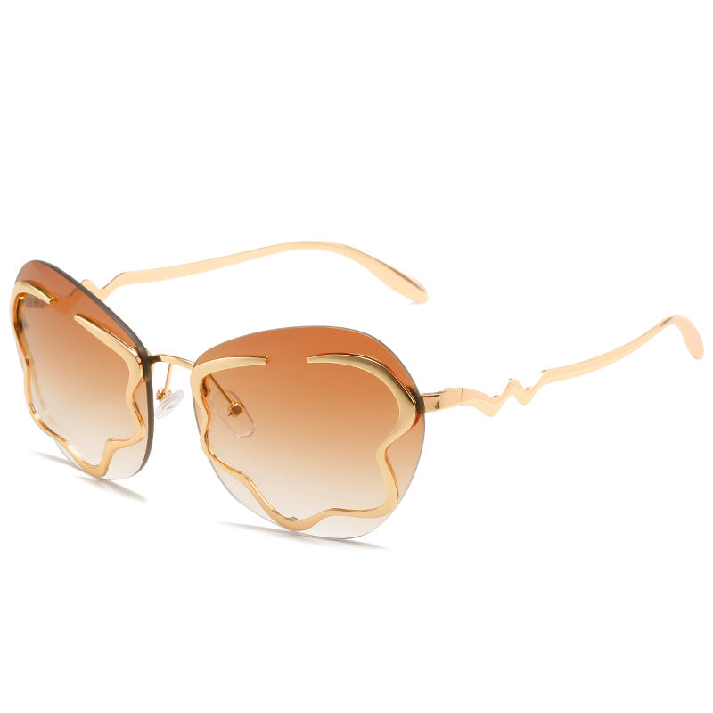 Womens Gold Design Frameless Sunglasses - Uniqua Treasures