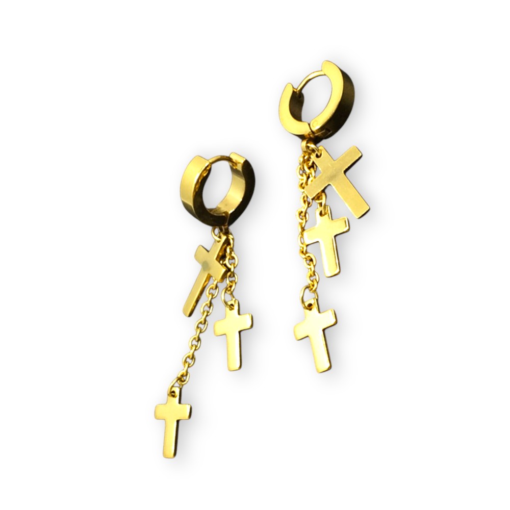 Stainless Steel Triple Cross Earrings