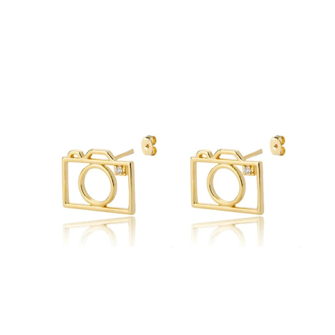 Gold and Silver Camera Stud Earrings - Uniqua Treasures