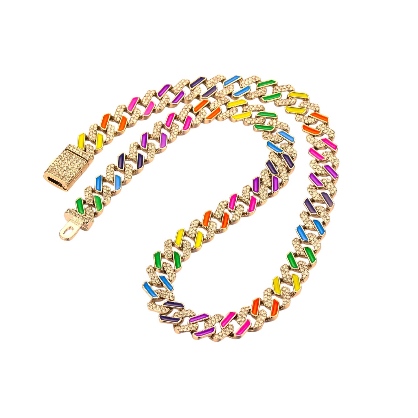 Rainbow Cuban Link Chain Bracelet and Necklace Unisex