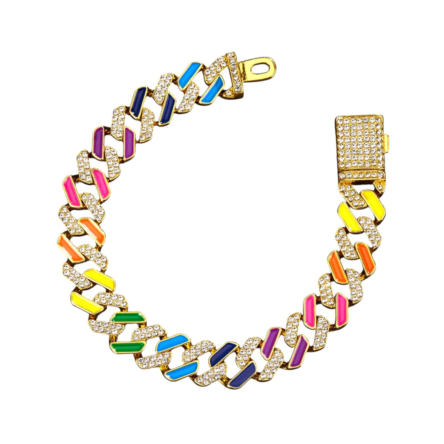 Rainbow Cuban Link Chain Bracelet and Necklace Unisex