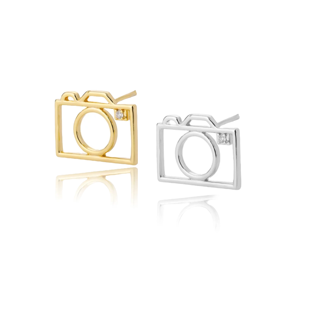 Gold and Silver Camera Stud Earrings - Uniqua Treasures