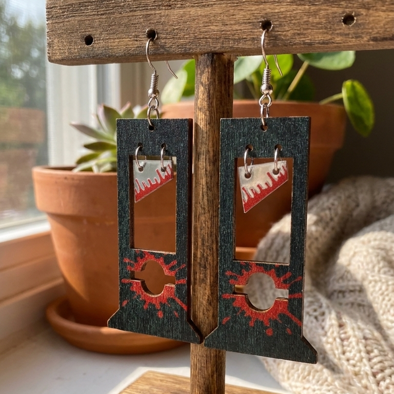 Guillotine Bloodstained Wood Earrings