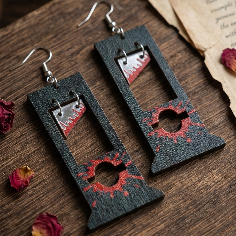Guillotine Bloodstained Wood Earrings