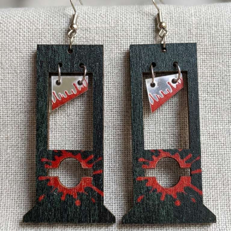 Guillotine Bloodstained Wood Earrings