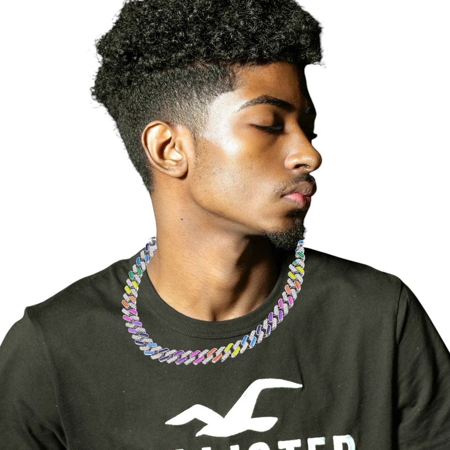 Rainbow Cuban Link Chain Bracelet and Necklace Unisex