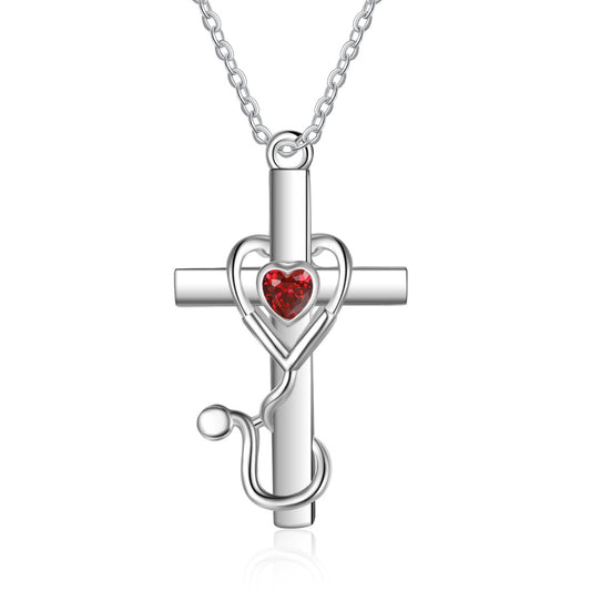 Stethoscope Heart Birthstone Cross Necklace