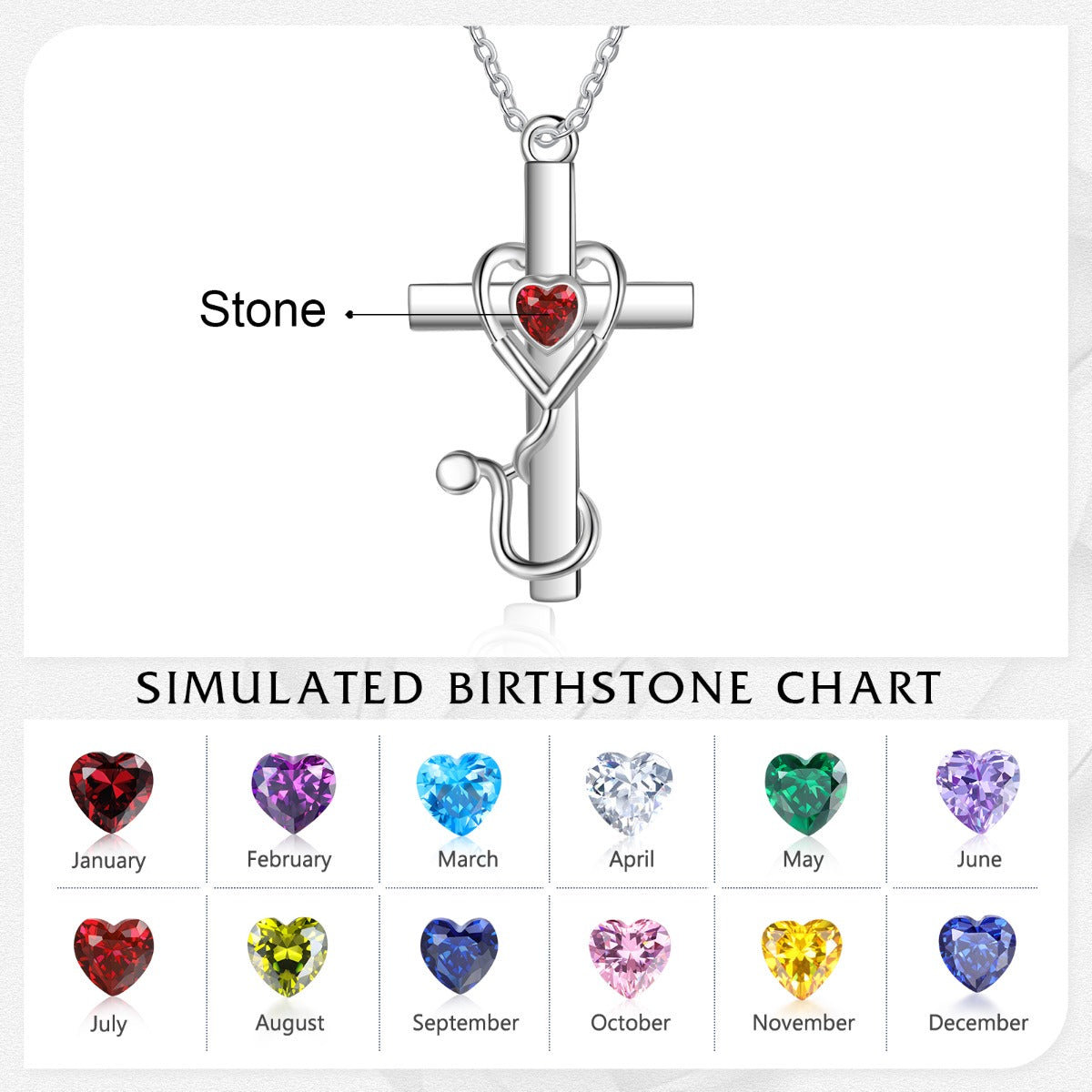 Stethoscope Heart Birthstone Cross Necklace