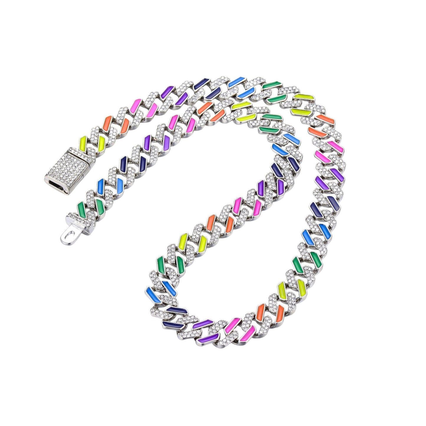 Rainbow Cuban Link Chain Bracelet and Necklace Unisex