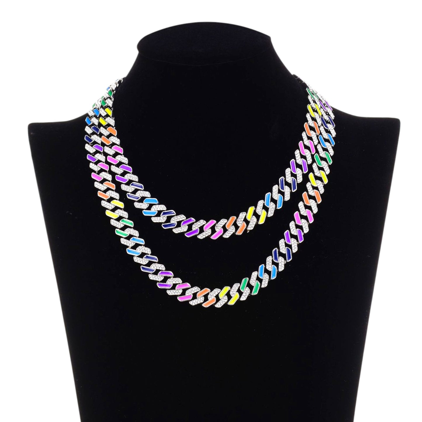 Rainbow Cuban Link Chain Bracelet and Necklace Unisex