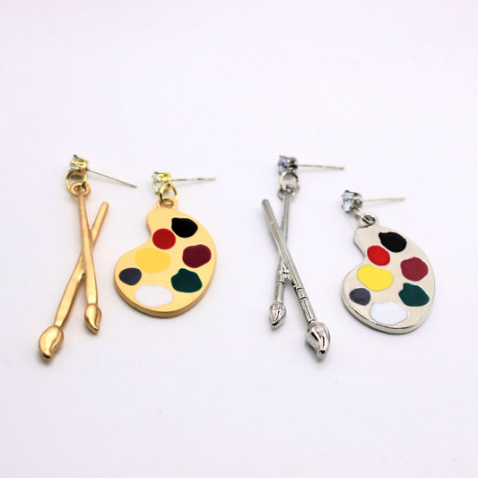 Asymmetry Paint Brush Palette Stud Earrings - Uniqua Treasures