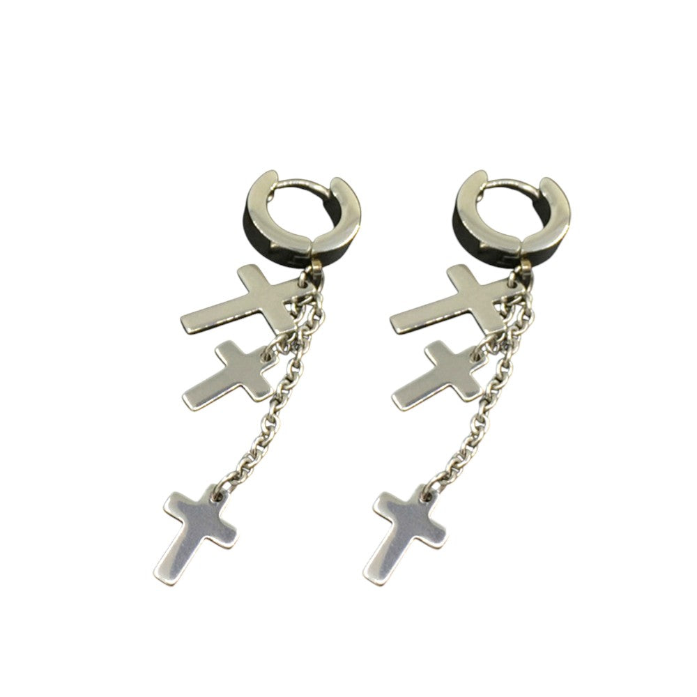 Stainless Steel Triple Cross Earrings