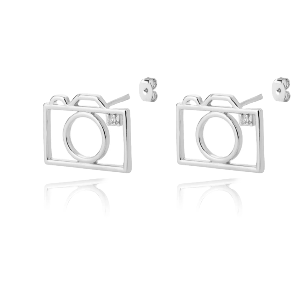 Gold and Silver Camera Stud Earrings - Uniqua Treasures