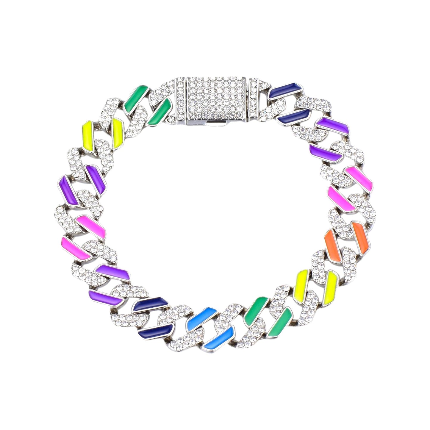 Rainbow Cuban Link Chain Bracelet and Necklace Unisex
