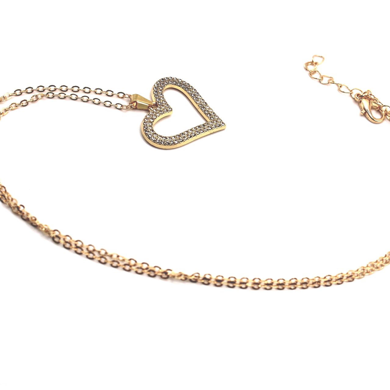 Rhinestone Heart Gold Necklace - Uniqua Treasures