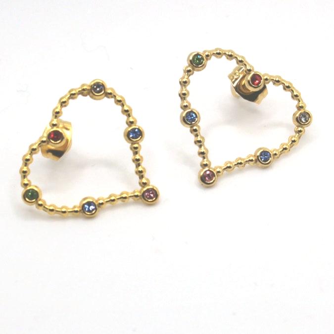 Gold Heart Multi Color Rhinestone Stud Earrings - Uniqua Treasures