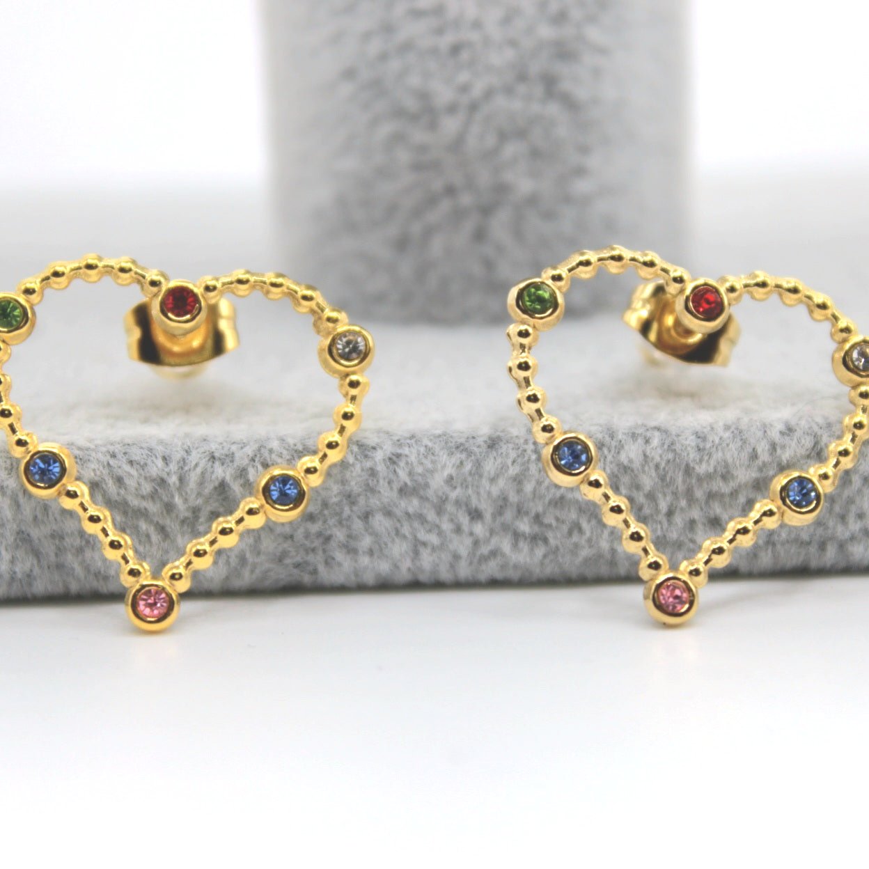 Gold Heart Multi Color Rhinestone Stud Earrings - Uniqua Treasures