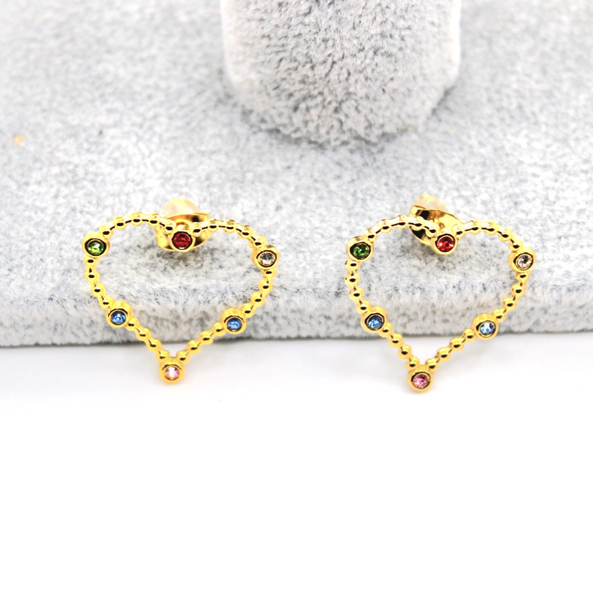 Gold Heart Multi Color Rhinestone Stud Earrings - Uniqua Treasures