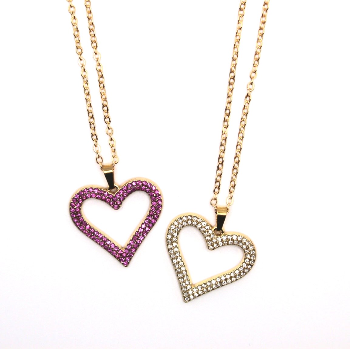 Rhinestone Heart Gold Necklace - Uniqua Treasures