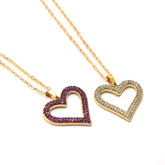 Rhinestone Heart Gold Necklace - Uniqua Treasures