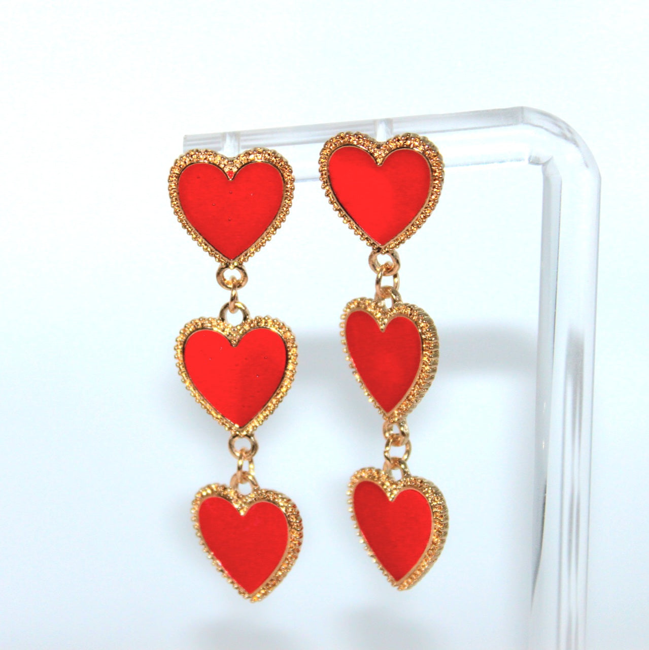 Three Tier Gold Heart Earrings - Uniqua Treasures