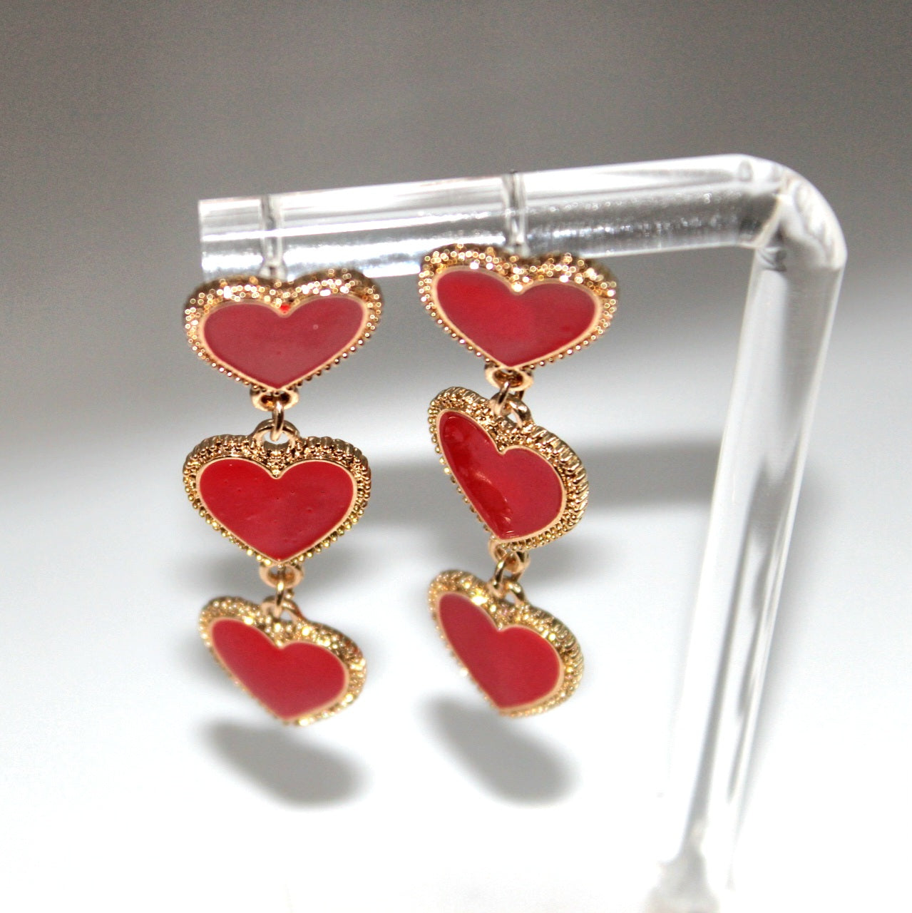 Three Tier Gold Heart Earrings - Uniqua Treasures