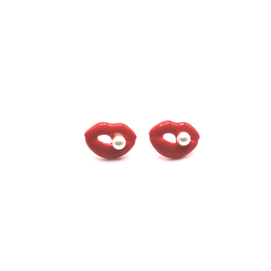 Red Lips with Pearl Stud Earrings - Uniqua Treasures