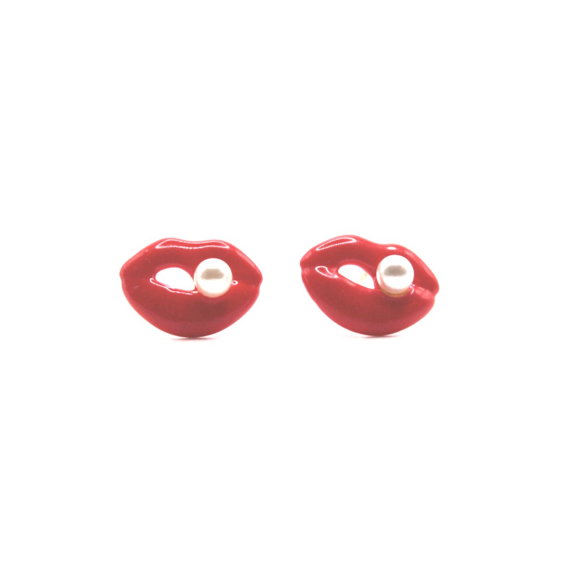 Red Lips with Pearl Stud Earrings - Uniqua Treasures