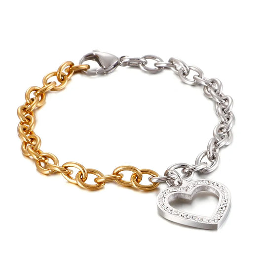 Two Toned Gold Silver Heart Charm Bracelet - Uniqua Treasures