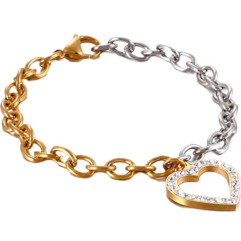 Two Toned Gold Silver Heart Charm Bracelet - Uniqua Treasures