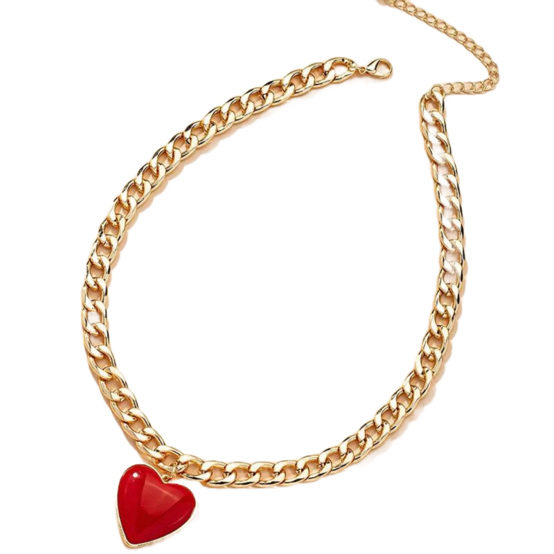 Red Heart Gold Cuban Chain - Uniqua Treasures